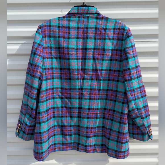 Vintage Bleyle 100% wool plaid single button blazer with shoulder pads - Picture 4 of 6